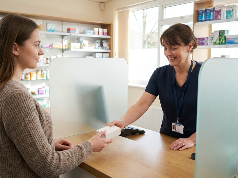 A pharmacist providing a discreet contraception consultation to a patient at Crewe Pharmacy