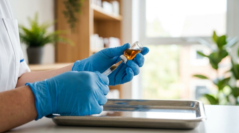 A pharmacist preparing a vitamin B12 injection
